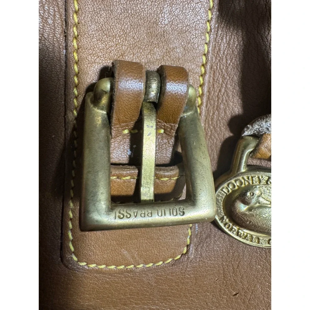 Dooney & Bourke Vintage bucket  Tan Leather Tote Bag Made in USA Brass Duck Fob